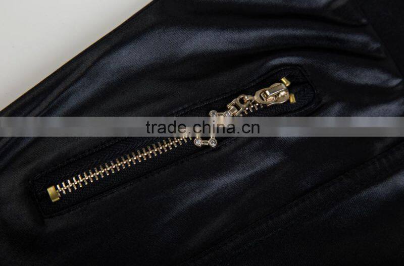 2015 New Fashion Hot Sexy Zippered Leather Pants