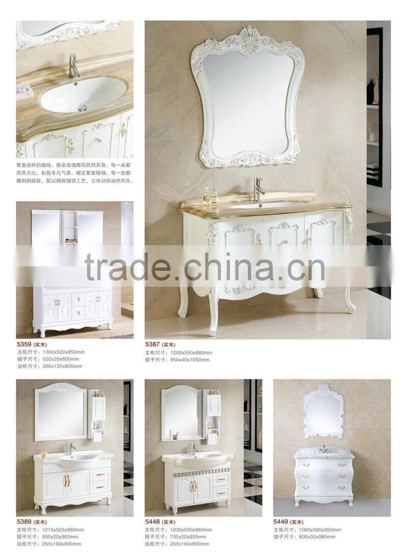 Hotel Decorative Mirror Vanity Wall Mounted Bathroom Oak Washing Vanity with Side cabinet
