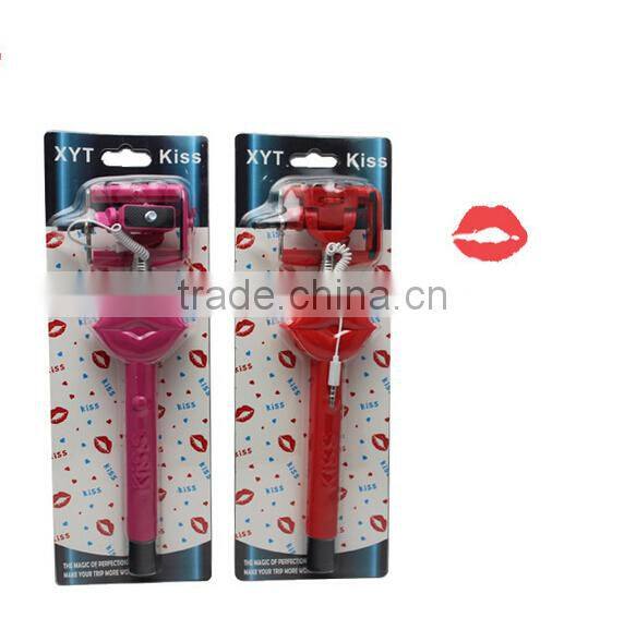 New Arrical Flexible Extendable Selfie Stick Kiss Style Monopod With Cable No Need Bluetooth