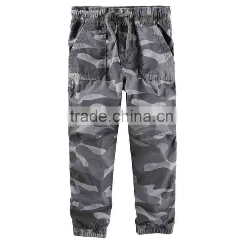 Boys 100% peached twill military toldder jogger pants kid camo printed elastic waist jogger pants cinched cuffs