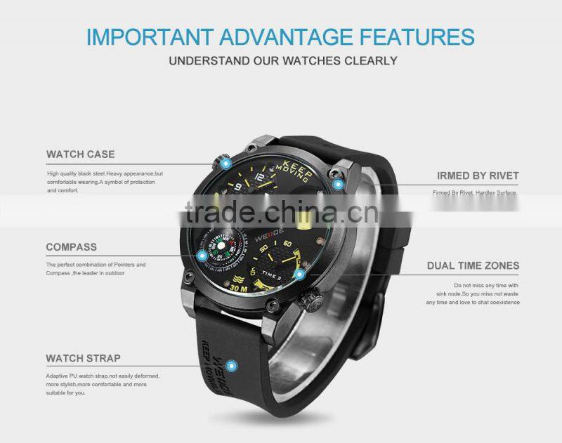 WEIDE 2016 Stainless Steel Back Water Resistant Watches Best Seller Model With Compass Soft Silicone Strap Alibaba Express Watch