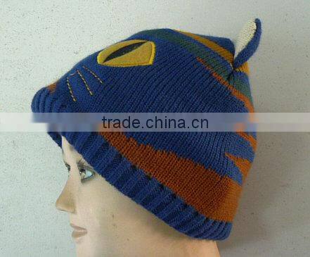 Children's Monster Knitted Beanie with Corn and Pom
