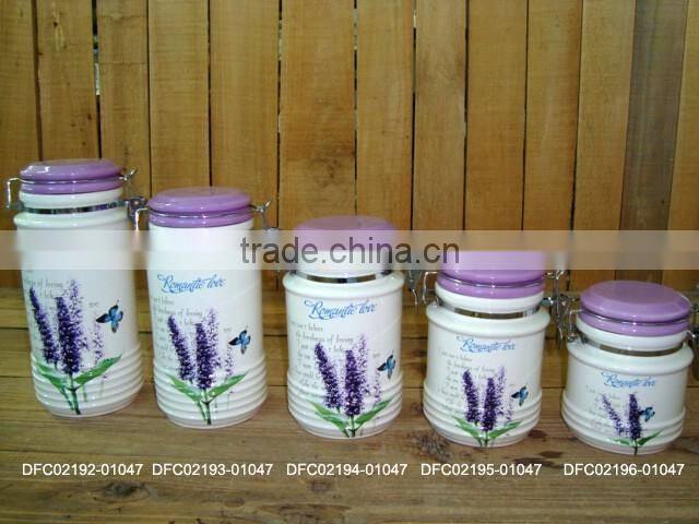 Manufacturer Type Flower Decal Ceramic Canister with Metal Sealing Lid