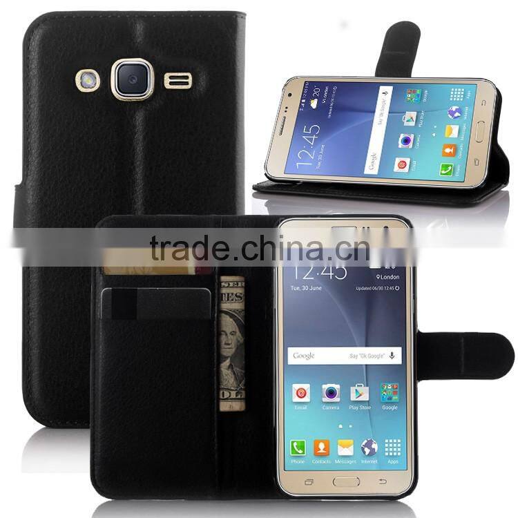 Hot Selling Ultra Thin Lichee PU Leather Case Wallet Folio Flip Cover for Samsung GALAXY J3