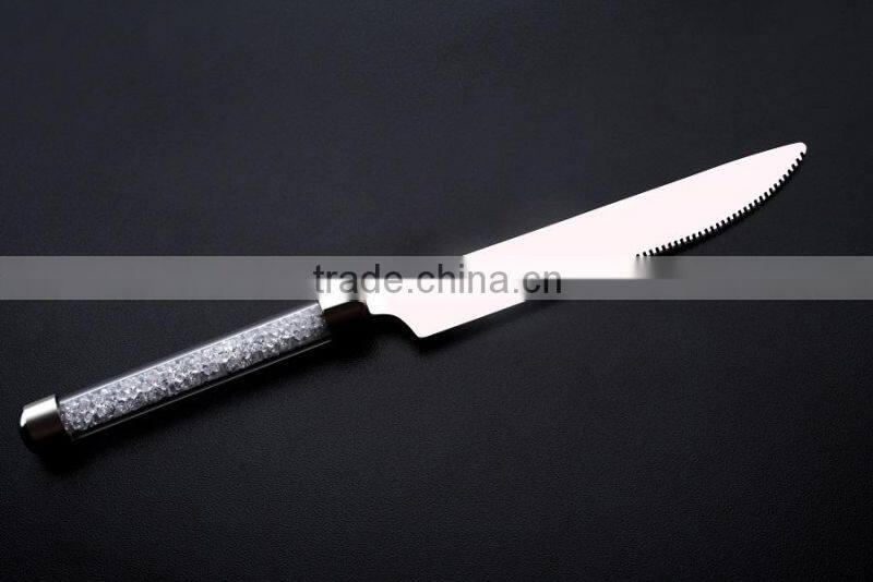 new design arrival customed food safety stainless steel 18/8 plastic dinnerware set of 4 pieces with crystals in the handle