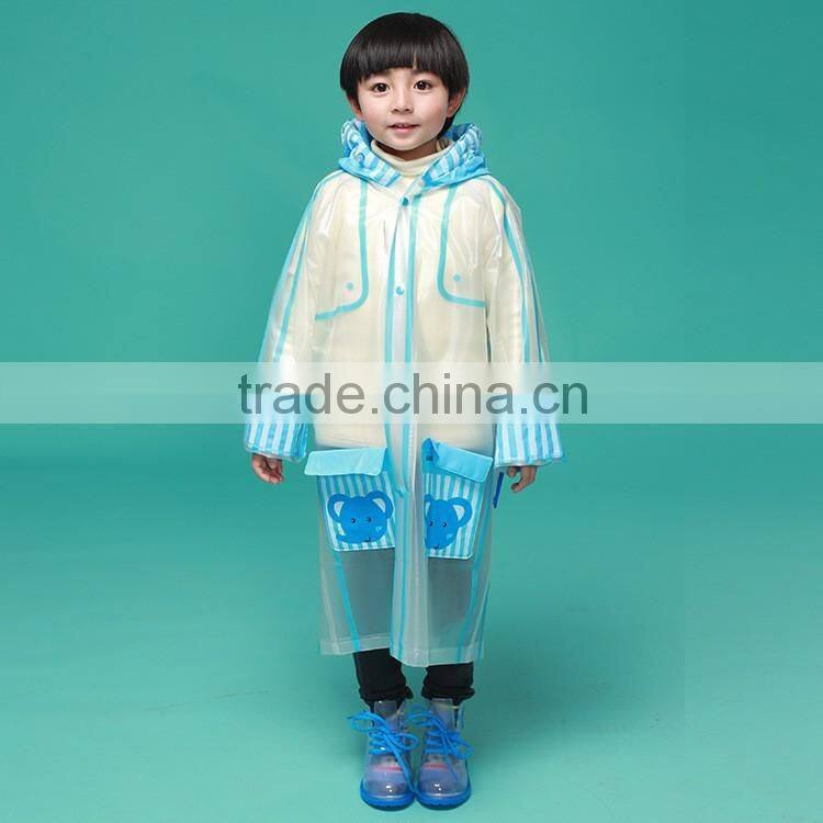 2016 promotional wholesale high quality lovely hooded pvc raincoats for boys