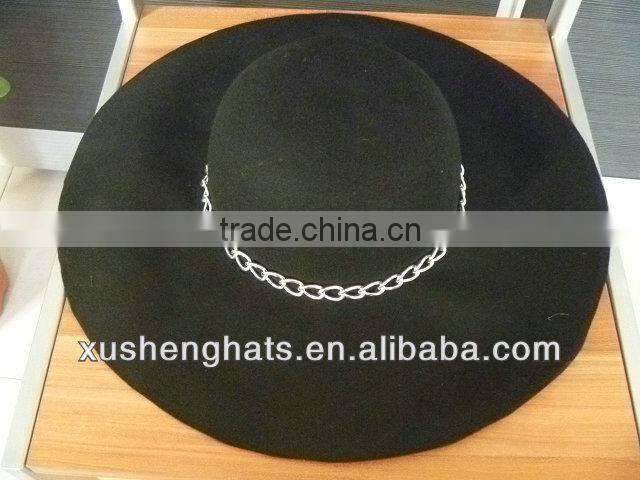 100%wool floppy hat with chain, big brim hat for ladies