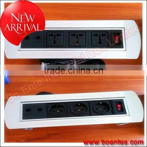 Tabletop Manual Flip Up Outlets/Desktop Rotating Power Socket with Customized HDMI/USB/VGA/RJ45 Connected Plugs