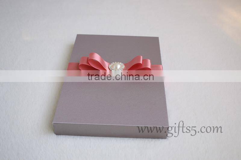 Custom handmade wedding invitation box with ribbon