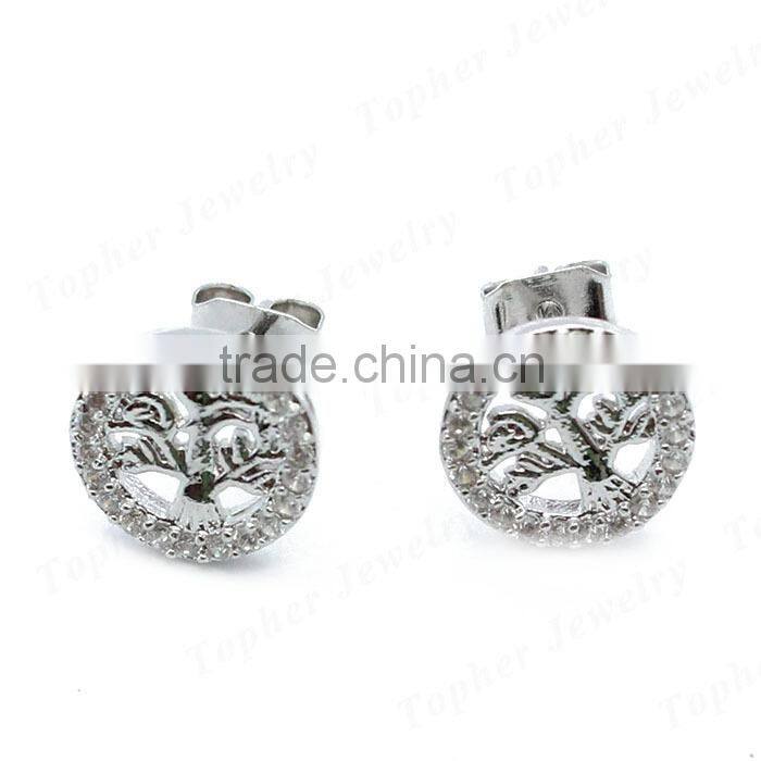 Gemstone inlaid 925 sterling silver tree design earring