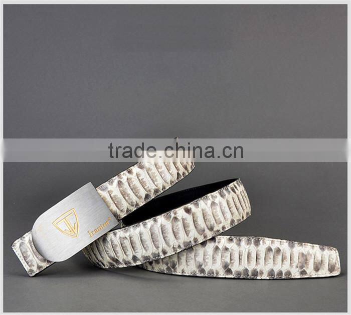 Luxury Genuine Python Snake Skin Belt for Men Black and White Stainless Steel Buckle
