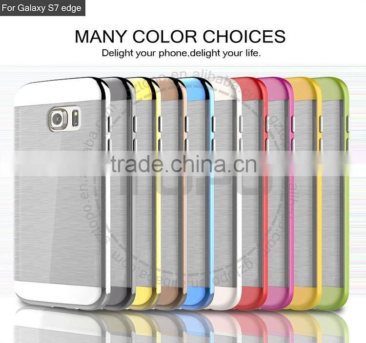 Electroplating PC transparent TPU phone cover all-round package edge protective wire drawing case for samsung galaxy s7 s7 edge