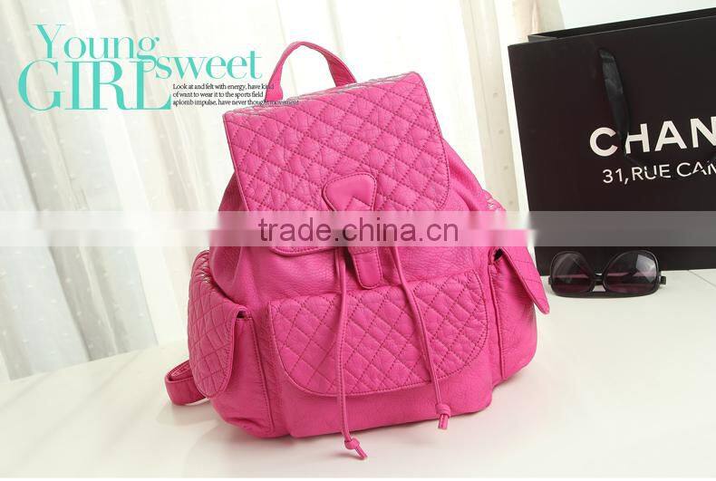 2015 New Style PU Leather Bag for Women Leather Drawstring Bag