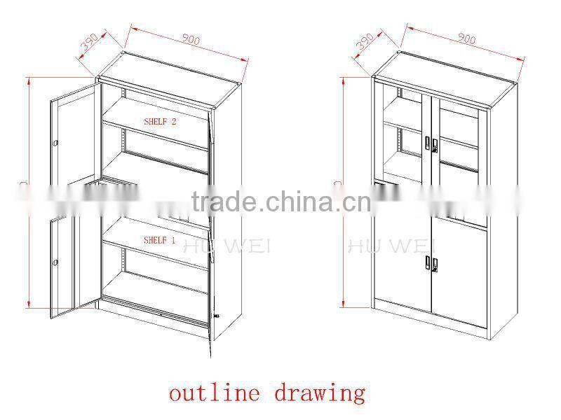 Huwei steel filing cabinet with glass door