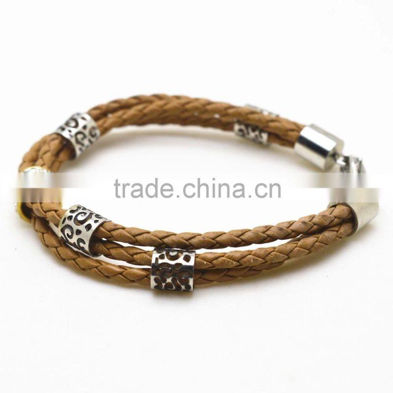 100% Genuine Leather 18-21cm Lenght Grenn Women Leather Bracelet Wholesale Cheap Custom Chain Leather