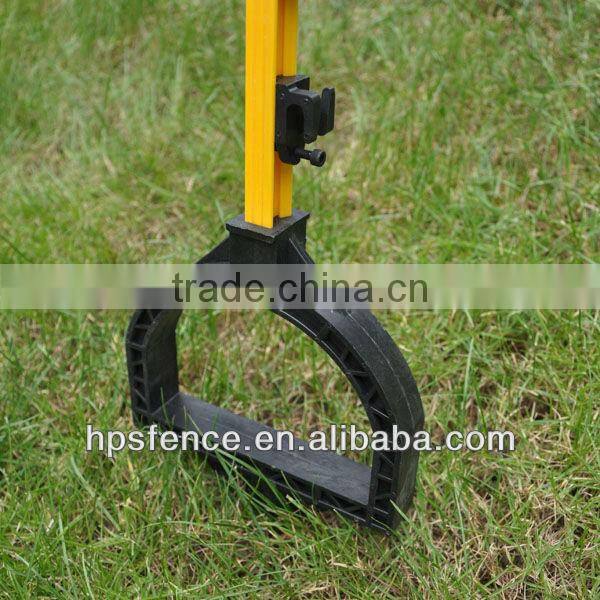 Fiber reinforced plastic tread in post for electric fence ropes and tapes
