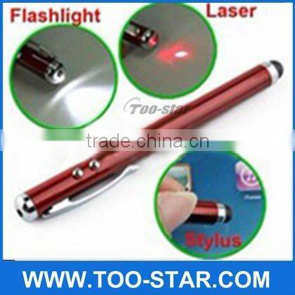 Universal 3 in 1 capacitive touch screen stylus pen with laser pointer and flashlight