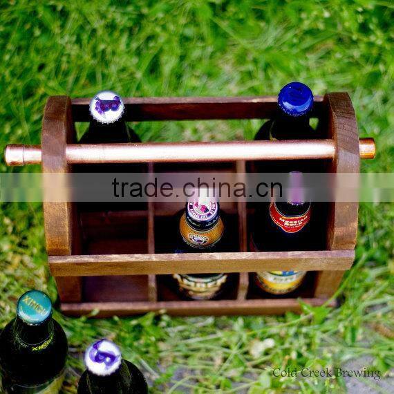 wooden rolling beer carrier