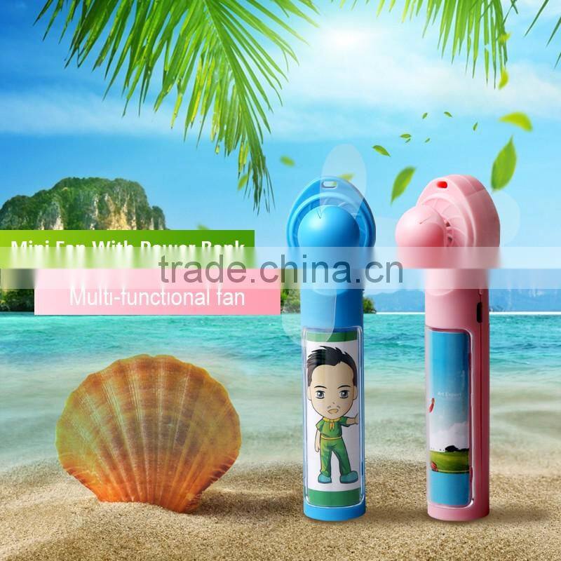 2016 fashion design power bank fan, colorful mini power bank fan, rechargeable fan with power bank