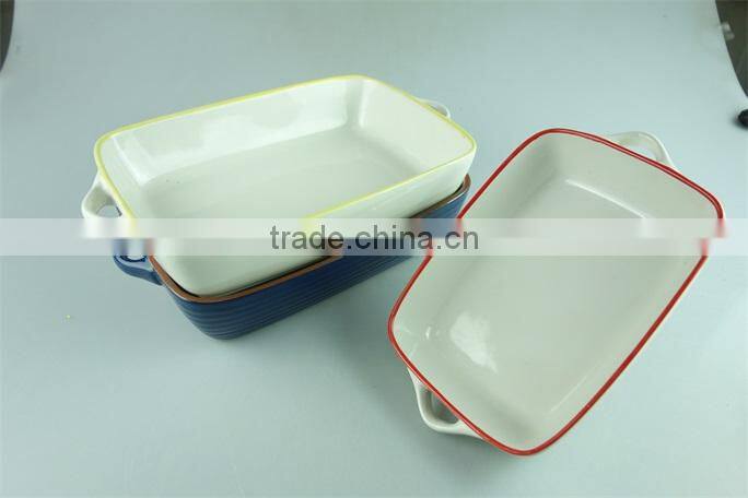 Colorful cute ceramic bakingdish rectangular baking dishes stoneware bakeware with handles