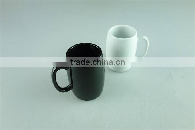 white and black colored glazed ceramic beer mug 7 oz cheap price wholesale