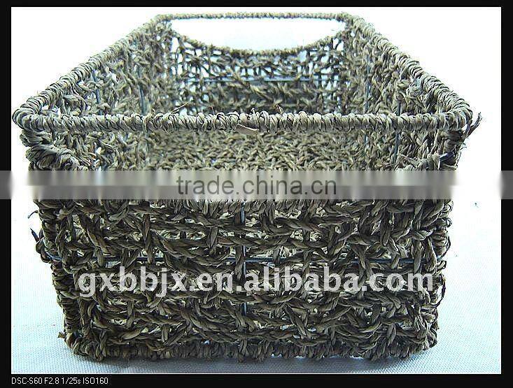 Rectangle seagrass weaving iron frame storage handmade basket