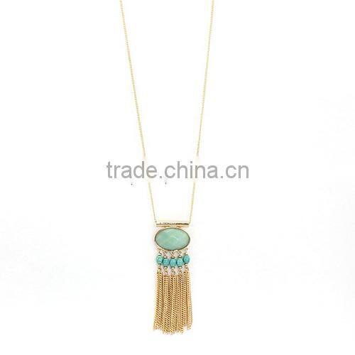 Elegant Green Gemstone Turquoise Necklace With Tassel Chain