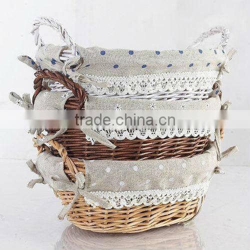 willow storage basket with hollow pattern and black stripe liner