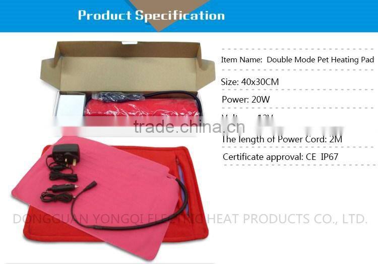 Top quality 12V 30X40CM doggy/kitten pet heating pad with removable fleece cover
