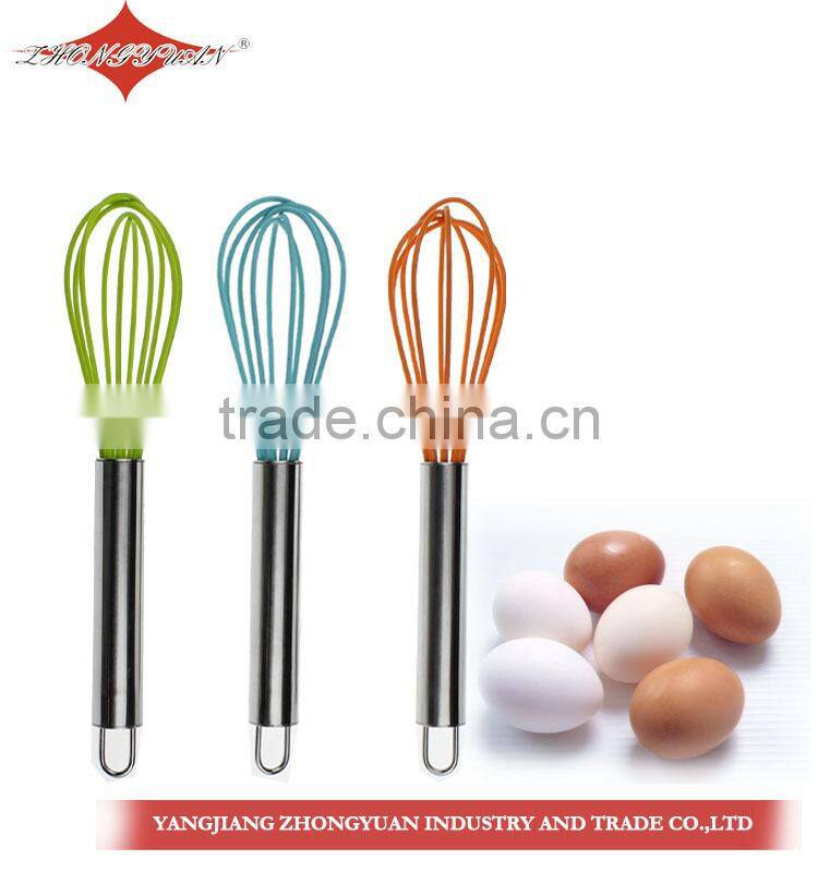 Food grade egg tool silicone coated head wires egg whisk with plastic handle