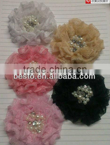 CF0386 New arrival fashion large ivory pearl center lace CF0386 New arrival fashion large ivory pearl center lace hair bow