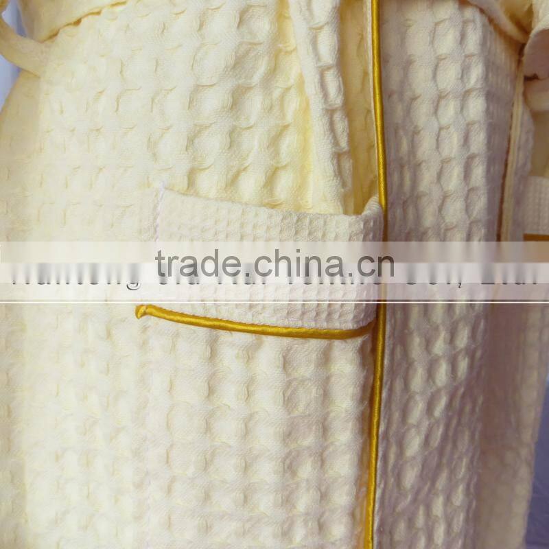 Yellow Cotton Waffle Fabric Bathrobe Hotel Bathrobe Dressing Gowns for women Long Hotel Bath Robe Pajamas Longue