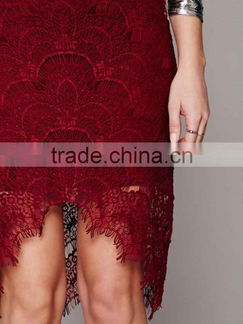 2017 fashion sexy red lace dress half sleeve slim fit women dresses