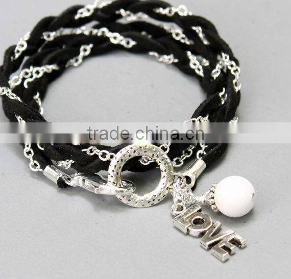 suede leather Wrap Bracelet, braided leather bracelet, leather wrap bracelet with charms