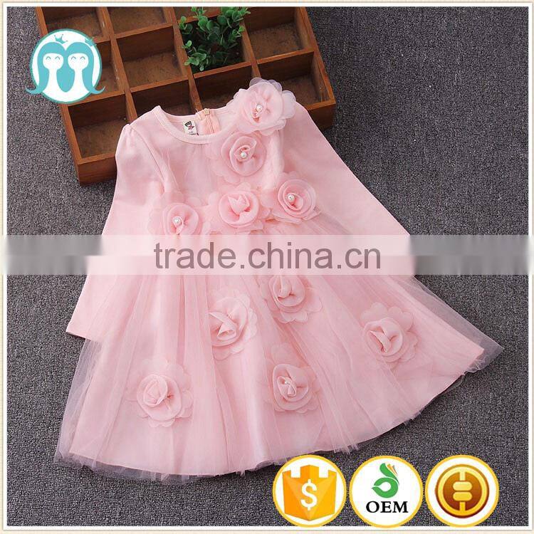 2017 New Style Winter Fall baby girls Pink Princess Flower Party dress baby dresses girls Purple long sleeves designer dresses
