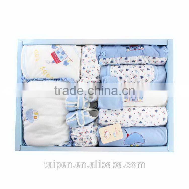 2017 Baby Gift Set 100% Cotton Blue Romper 8Pcs Summer New Born Clothing Set Baby Clothes With Good Quality TQ1-67