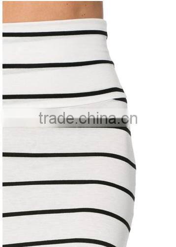 Wholesales Women's High Waisted A-Line Knit Stripe Midi Skirt
