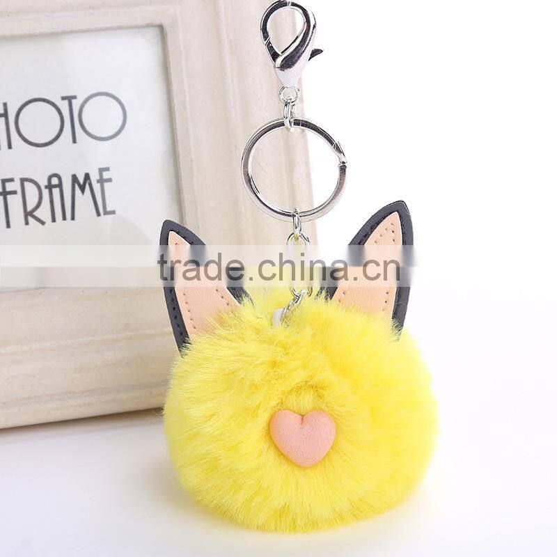 2017 New Arrival Popular Rex Rabbit Fur Pompom Keychain with Tassel Fur Ball Keychain 110A