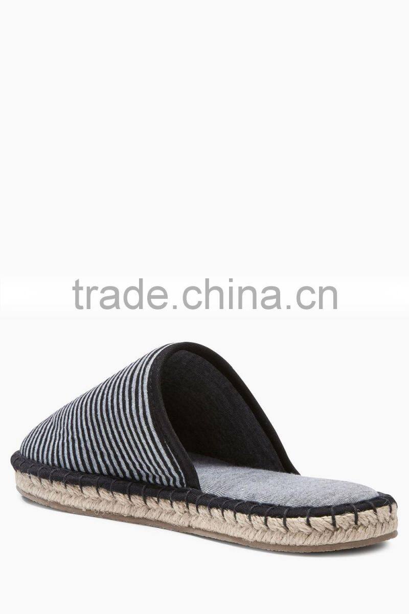 t160434 Grey/Black Stripe Espadrille Mule Slippers indoor slipp