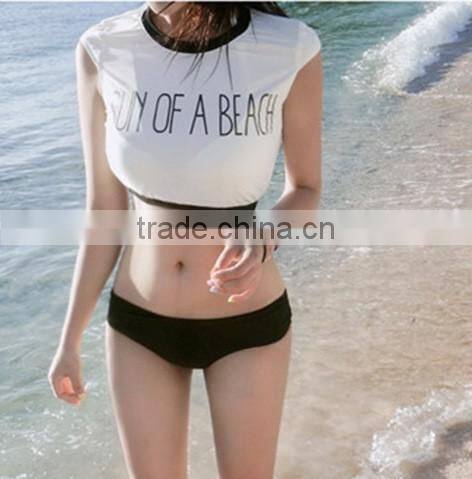 2016 Korean version of the new short-sleeved letter split three-piece bikini swimsuit steel prop gather swimsuit