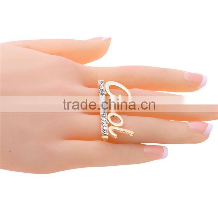 Gold-plated Rhinestone Cool Knuckle double Finger Rings