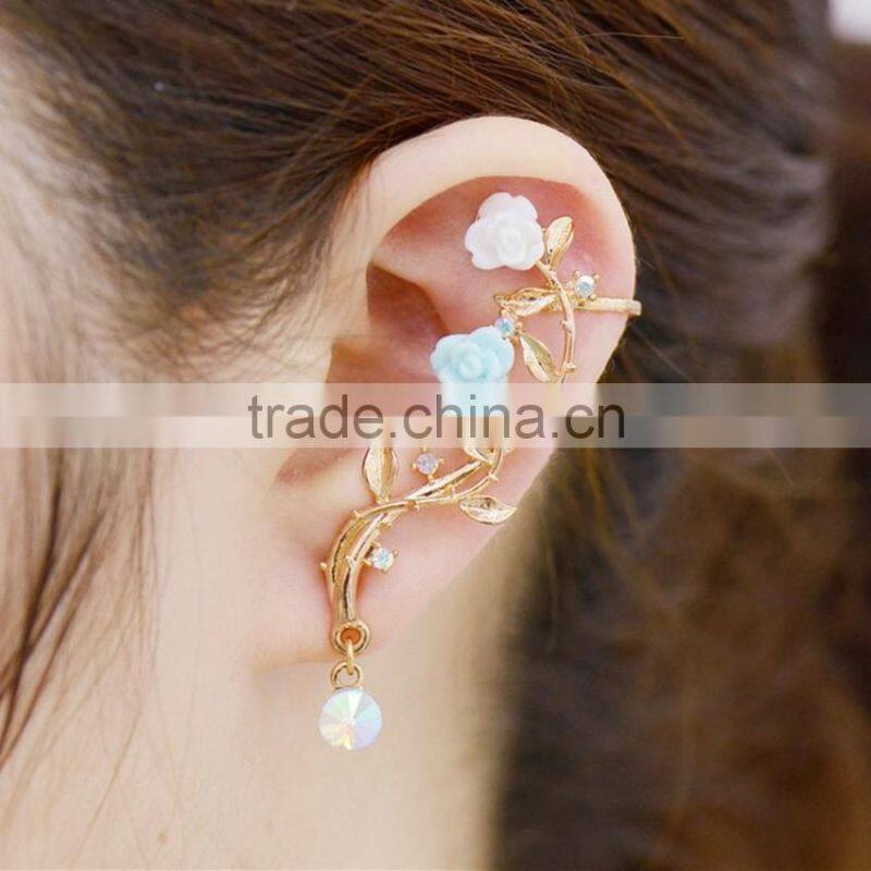 Flower Shaped Crystal Wrap Cartilage Earring Jewelry Women Clip Ear Cuff