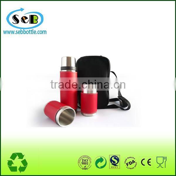 2016 new products stainless steel water bottle double walll insulated hot thermos bottle with leather sleeve