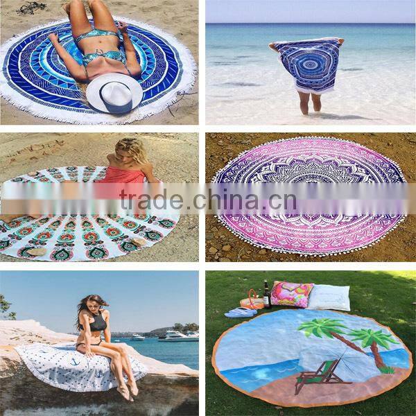 Custom Velour Printed Design Full Digital Color 560GSM High Quality Microfiber Round Beach Blanket Towel