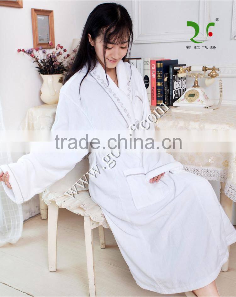 100% cotton plush aristocratic terry velour bathrobe deco with embroidery and piping