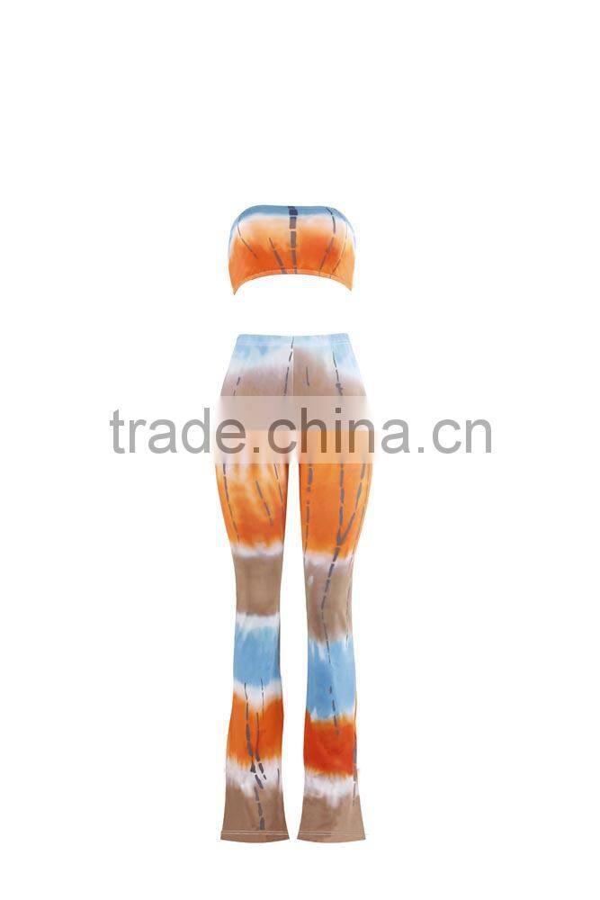 orange printed y bell bottomed pants /22 color xayn tie dye wide legging flare trousers pants / fancy women pantes