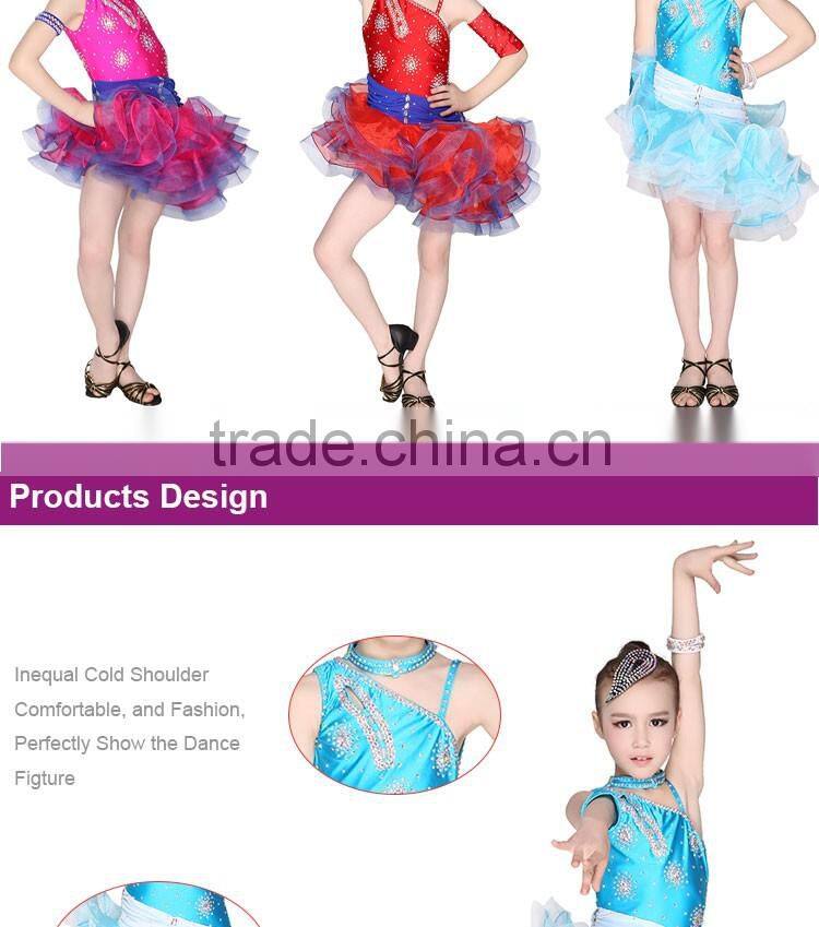 Girls Kids Latin Dance Costumes Red Stage Dance Wear For Child