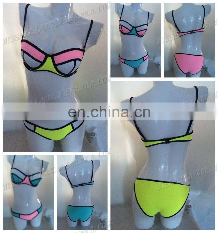 MissAdola Neoprene Women two pieces OEM Rubber swimsuit Beautiful Zipper swimwear diving wetsuit (M80)