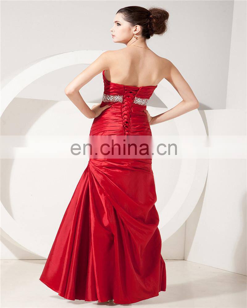 New Arrival Red Sweetheart Sleeveless Evening Gowns Beaded Floor Length Ruched Mother Of The Bride Dress