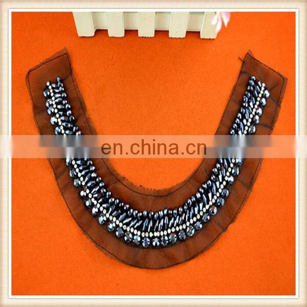 Custom fashion black beaded trim with mesh